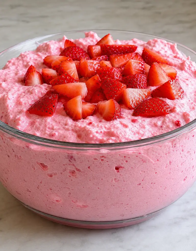 Fluffy Strawberry Gelatin Dessert prepared dish