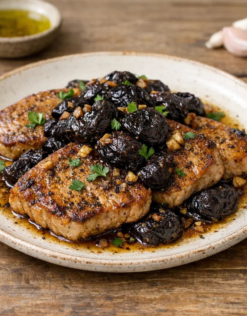 Spiced Pork Loin Steaks With Prunes prepared dish