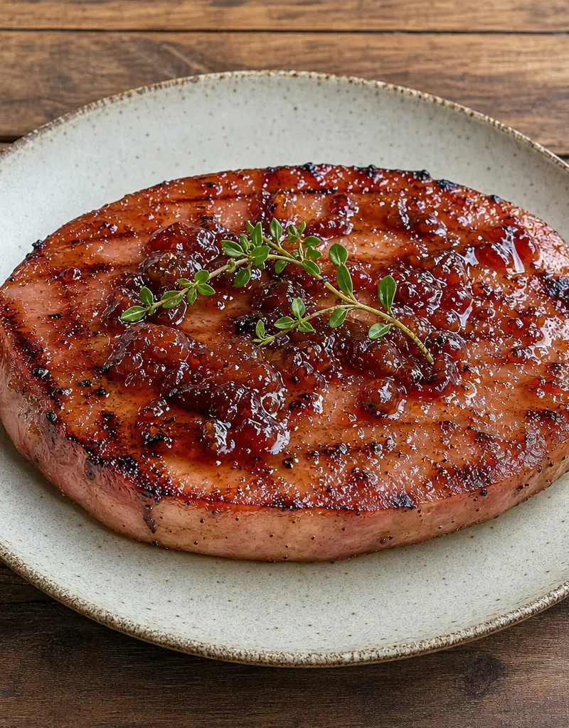 Grilled Ham Steak with Plum Sauce prepared dish
