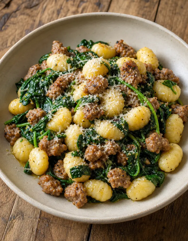 Sausage and Spinach Gnocchi prepared dish