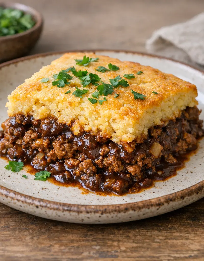 Beef Mole Tamale Pie prepared dish