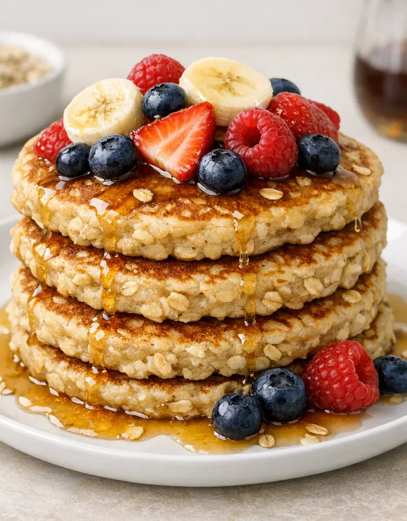 Fruity Oatmeal Pancakes prepared dish