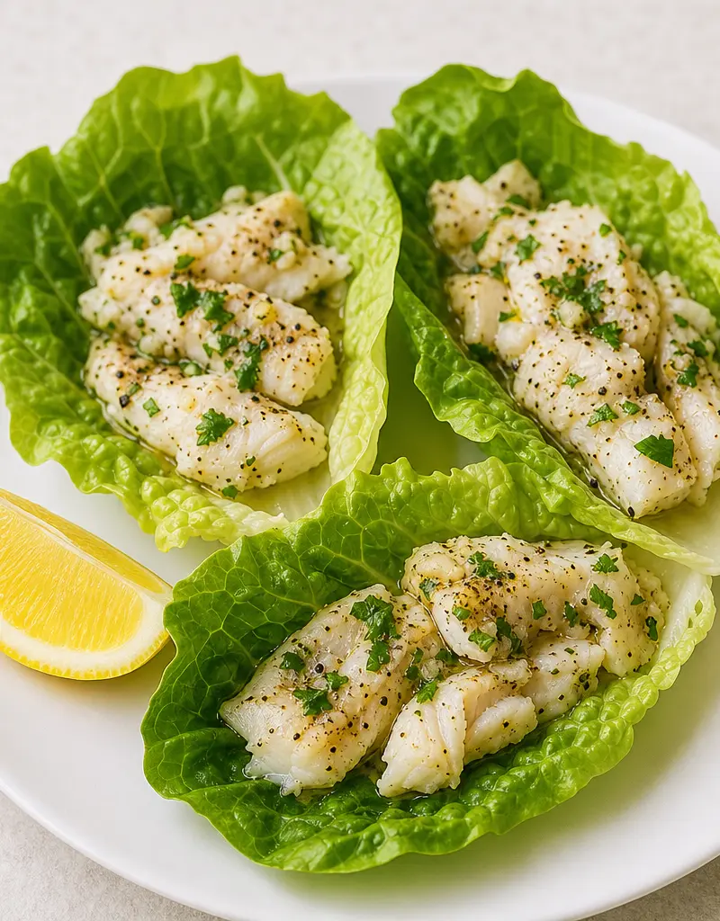 Baked Fish in Lettuce Wraps prepared dish