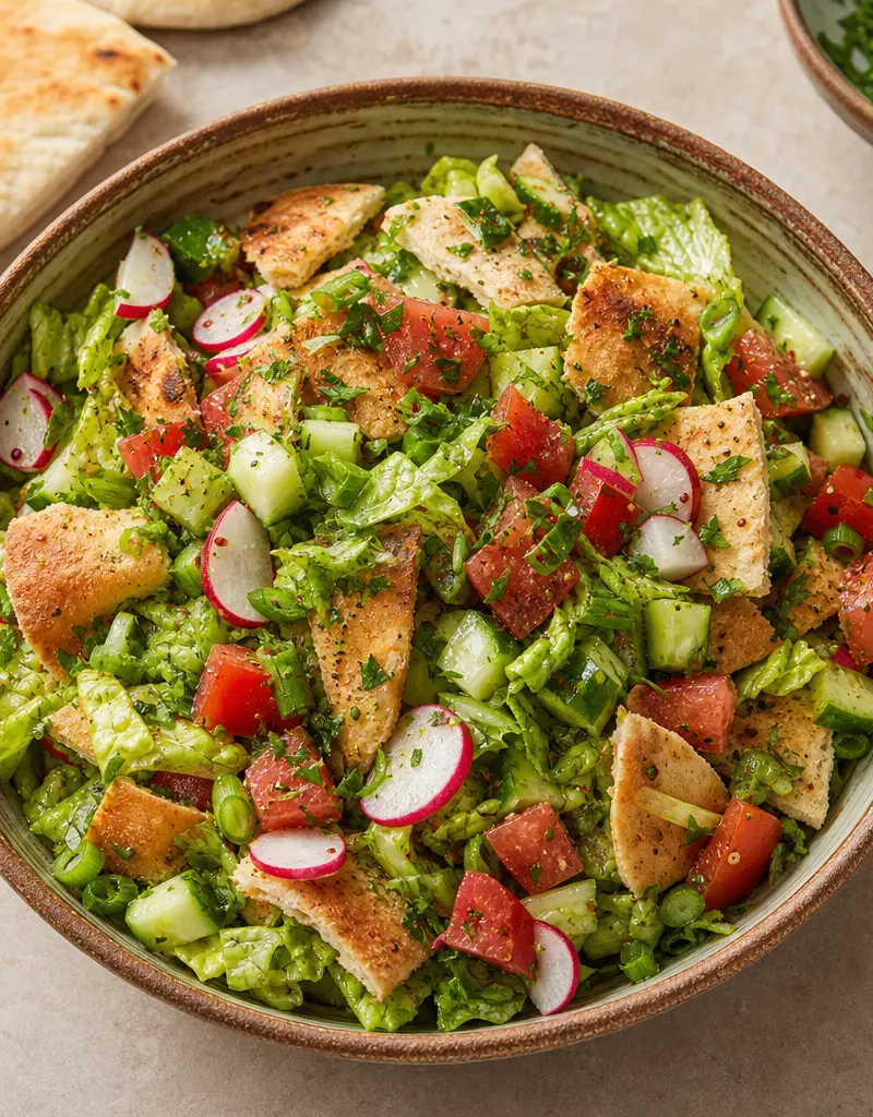 Fattoush Salad with Pita Bread prepared dish