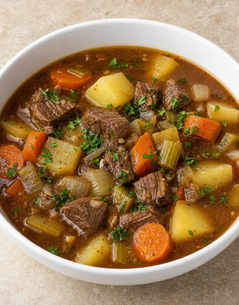 Slow Cooker Beef Vegetable Soup prepared dish