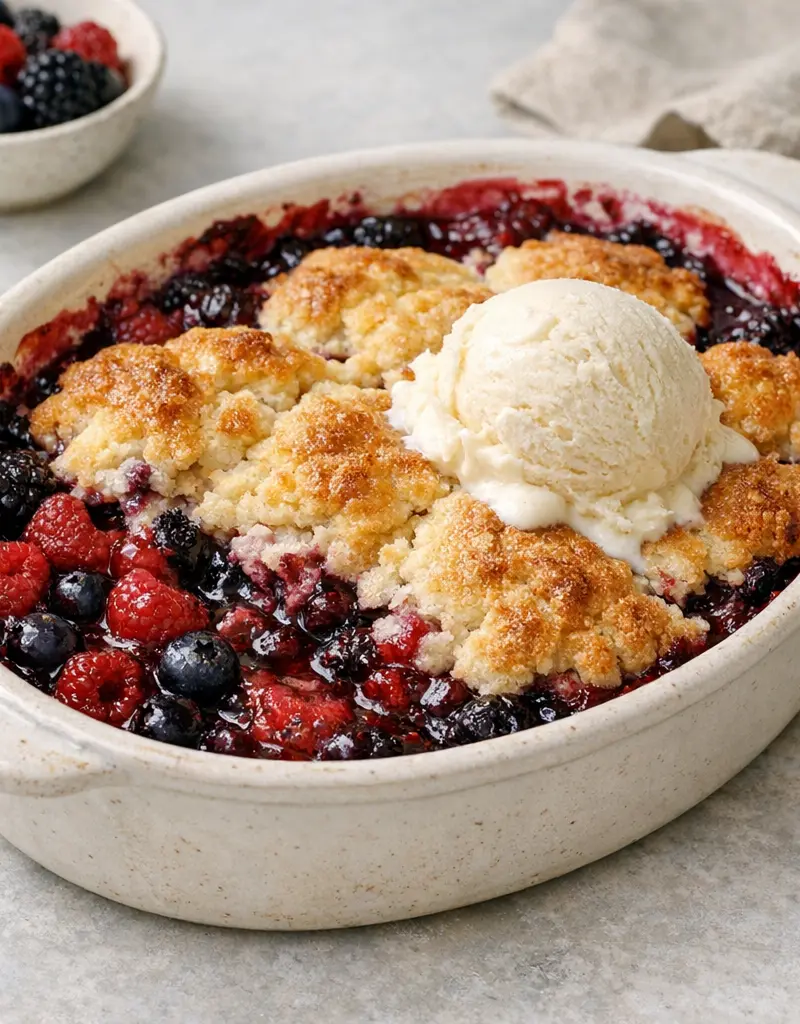Mixed Berry Cobbler prepared dish