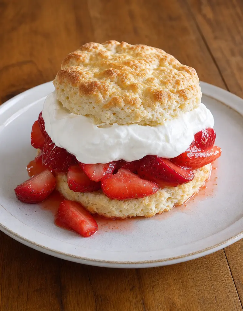 Old Fashioned Strawberry Shortcake with Flavored Whipped Cream prepared dish