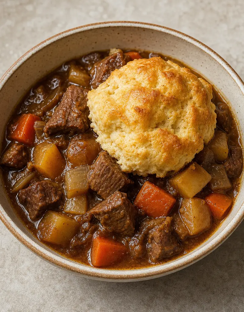 Beef Stew with Biscuit Topping prepared dish