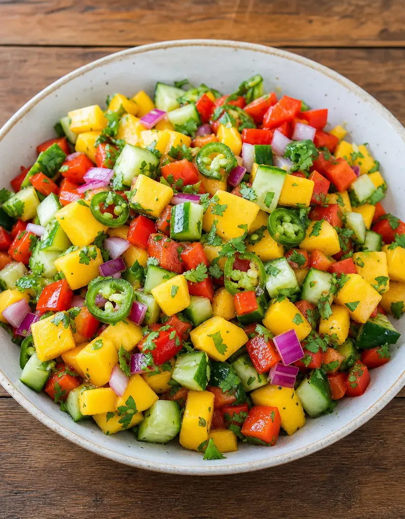 Spicy Mango and Cucumber Salad prepared dish