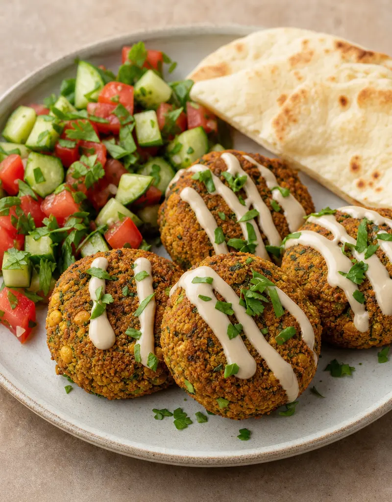 Baked Chickpea Falafel with Herbs and Tahini