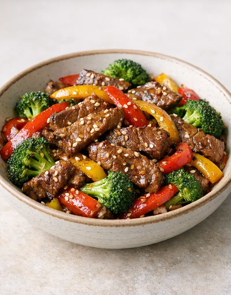 Beef Stir-fry With Mustard Soy Glaze prepared dish