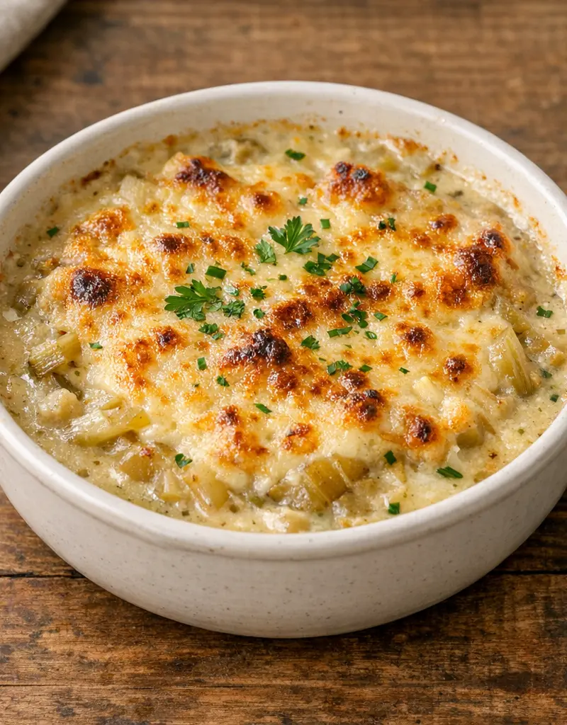 Endive Soup Au Gratin prepared dish