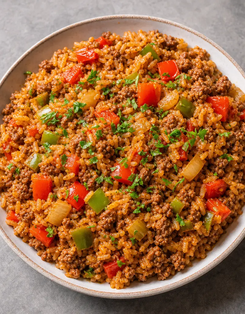 Spanish Beef and Rice prepared dish