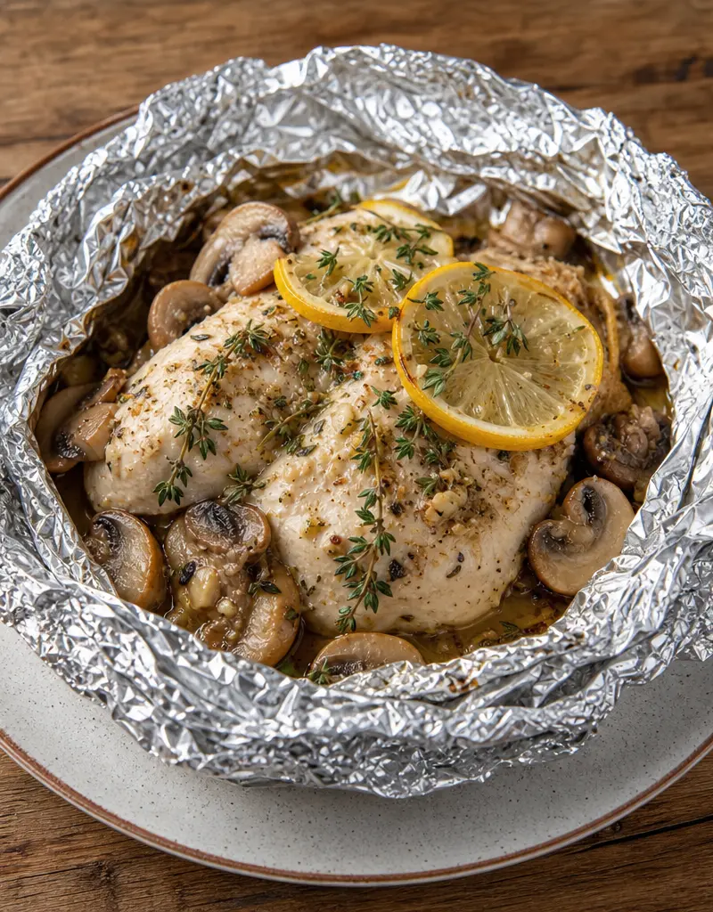 Foil Pack Chicken and Mushroom Dinner prepared dish