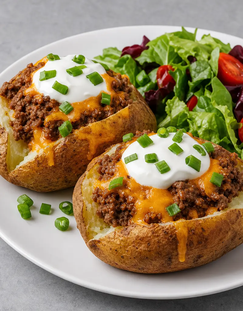 Beef Stuffed Baked Potatoes prepared dish
