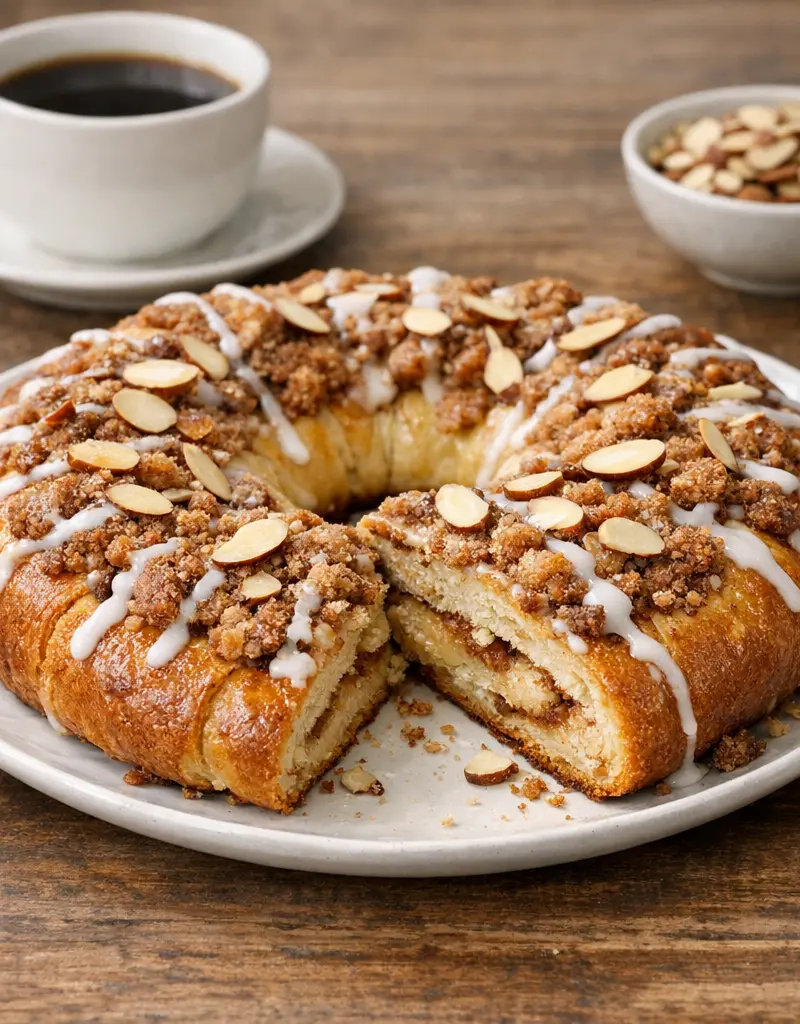 Danish Coffee Cake With Almonds And Cinnamon prepared dish