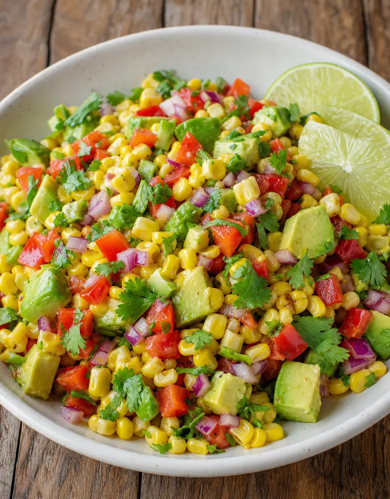 Fresh Sweet Corn Salad with Avocado and Lime prepared dish