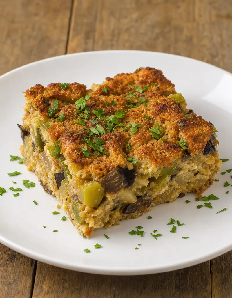 Eggplant and Green Pepper Kugel prepared dish