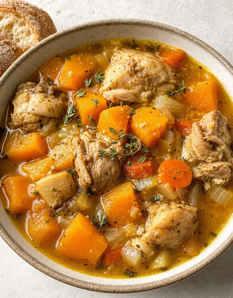 Autumn Chicken and Butternut Squash Stew prepared dish