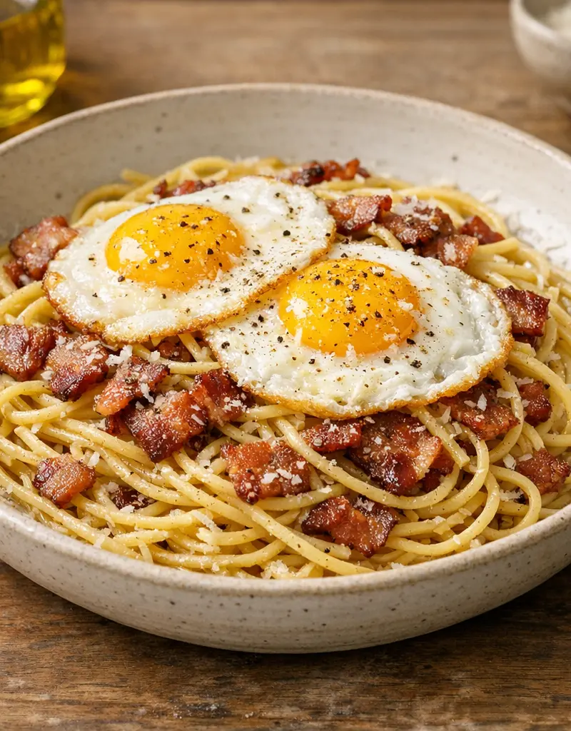 Bacon And Egg Spaghetti prepared dish