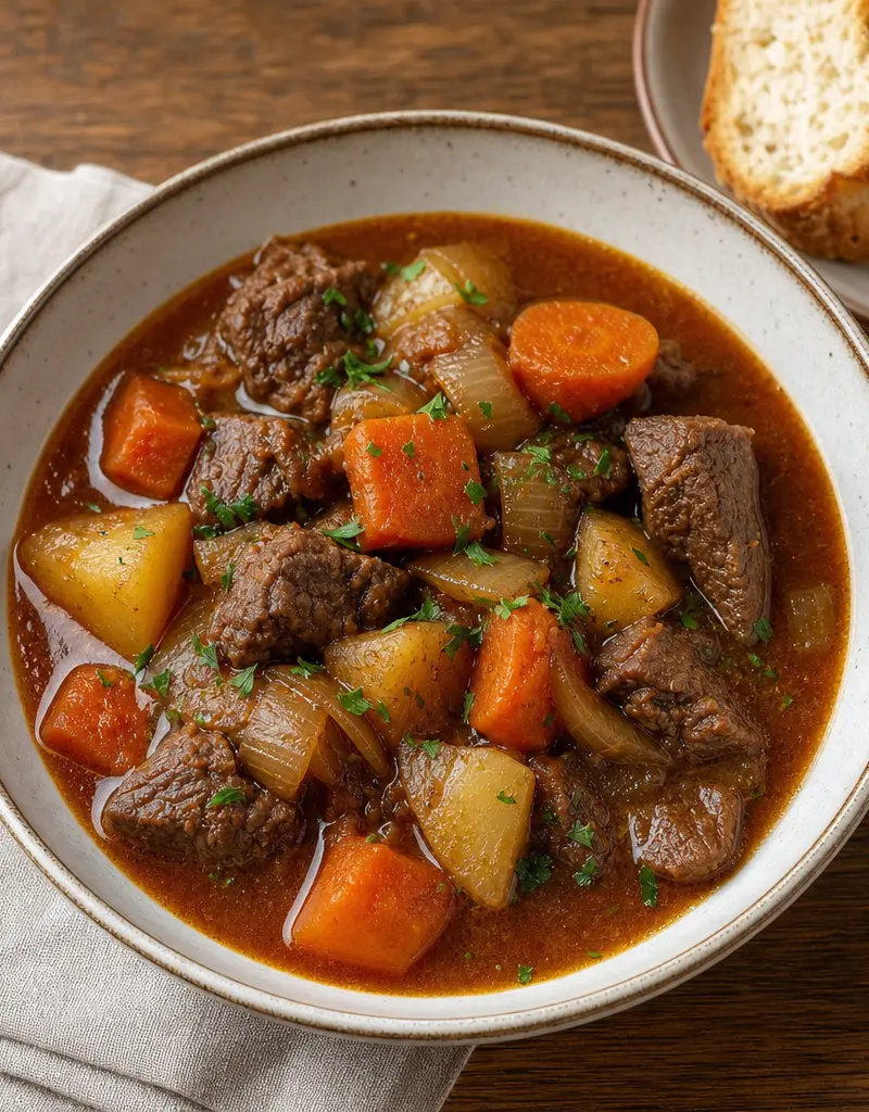 Savory Beef and Onion Stew prepared dish