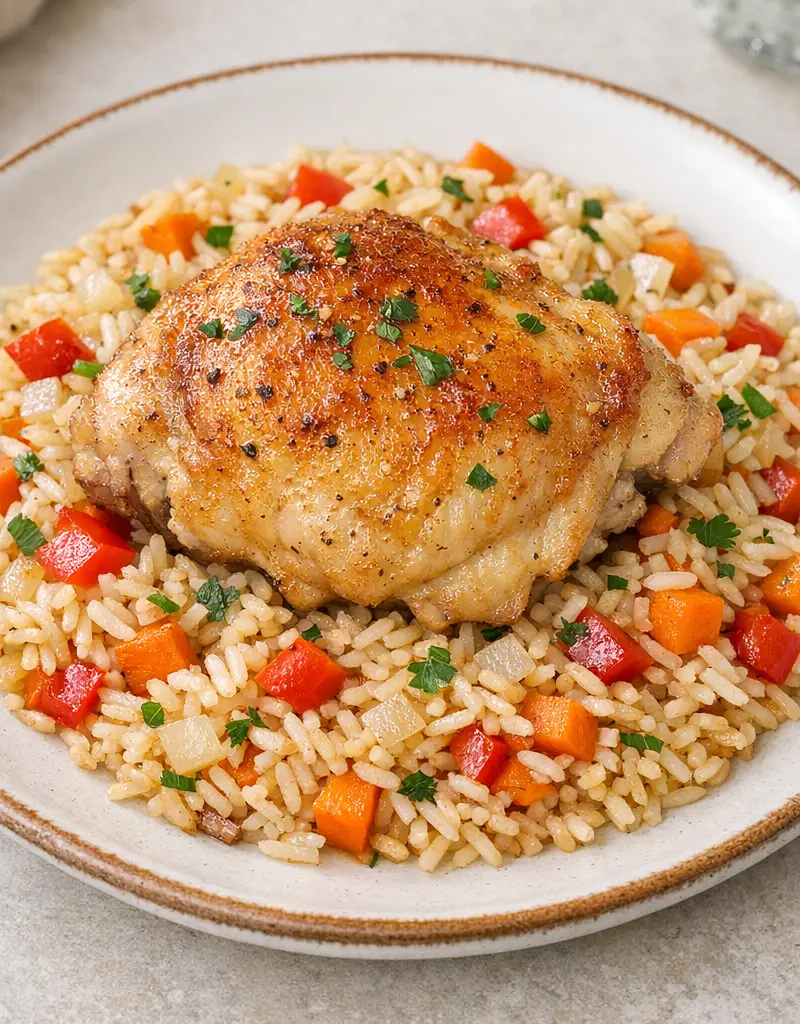 Baked Chicken With Rice And Vegetables prepared dish