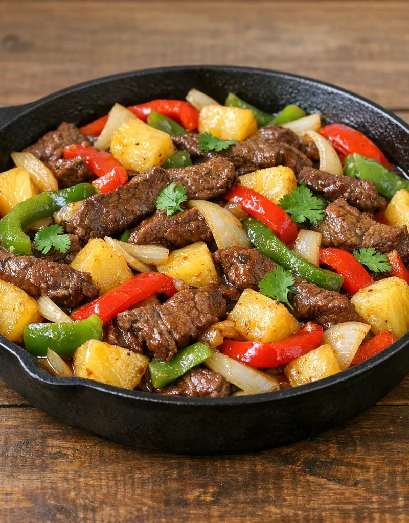 Tropical Beef Skillet With Pineapple And Bell Peppers prepared dish