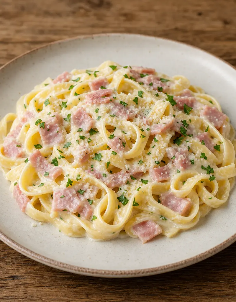 Fettuccine with Creamy Ham Sauce prepared dish