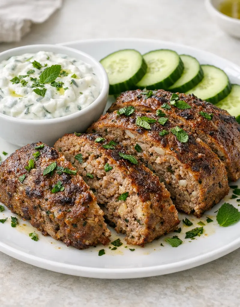 Ground Lamb Loaf With Tzatziki Sauce prepared dish