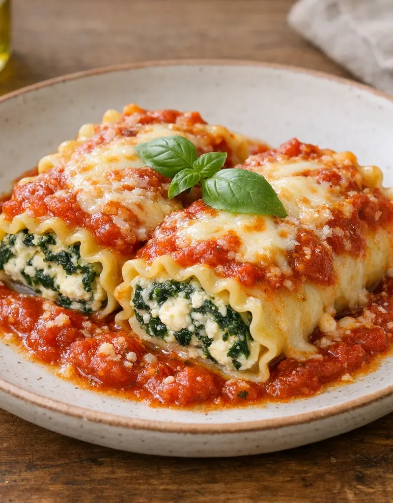 Pasta Rolls With Ricotta And Spinach prepared dish