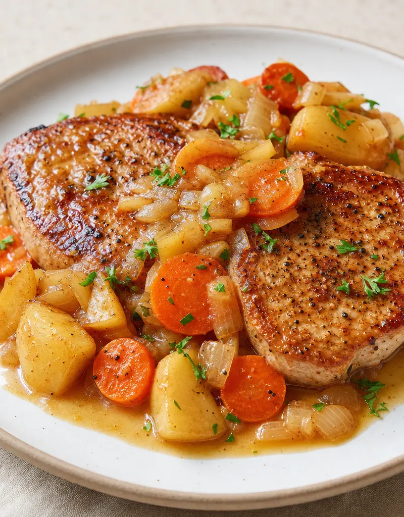 Skillet Pork Chops with Apple Carrot Pan Sauce