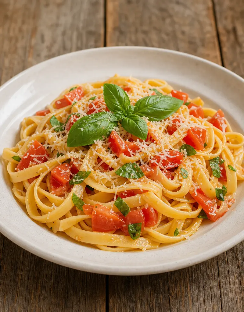 Fettuccine with Fresh Tomatoes and Basil prepared dish