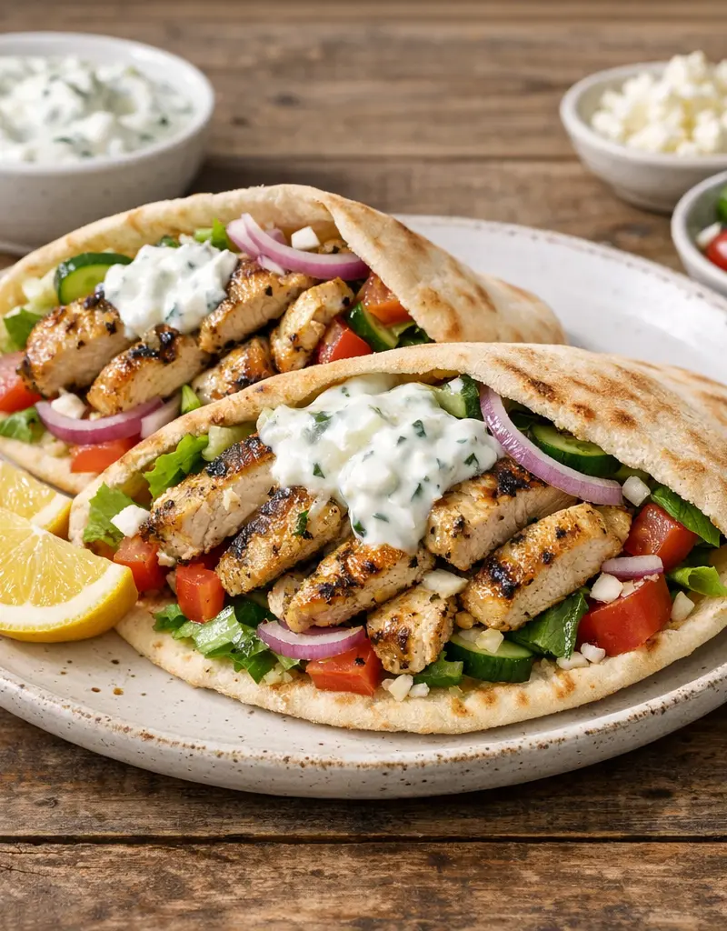 Grilled Greek Chicken Pitas prepared dish