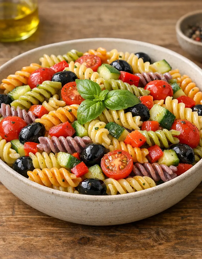 Four Color Fusilli Pasta Salad prepared dish