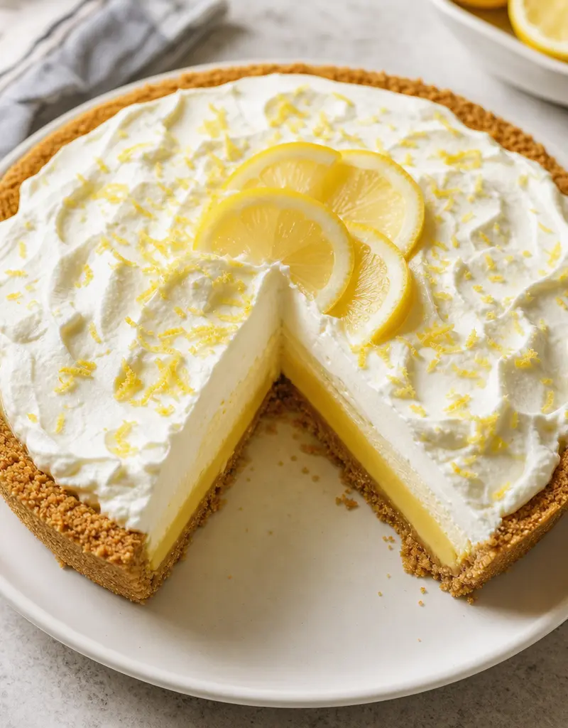Four Layer Lemon Cream Pie prepared dish
