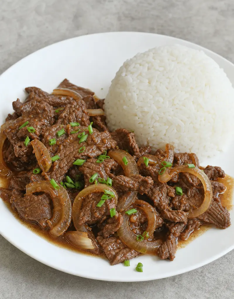 Filipino Beef Steak with Onions prepared dish