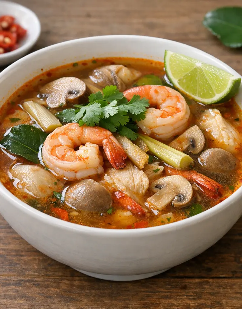 Spicy Thai Tom Yum Soup prepared dish