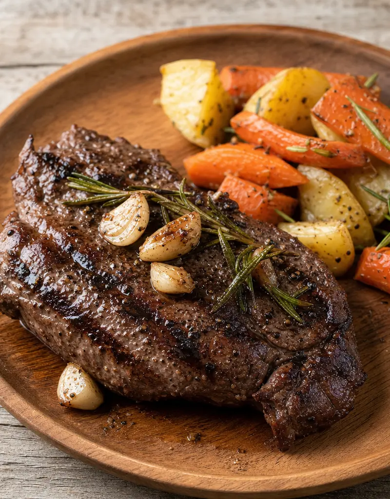 Grilled Venison Steaks with Garlic and Rosemary prepared dish