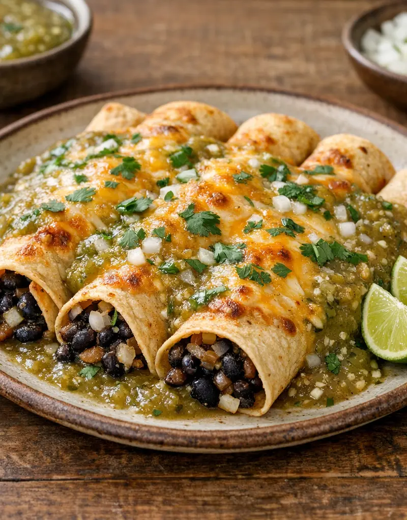 Black Bean Enchiladas With Salsa Verde prepared dish