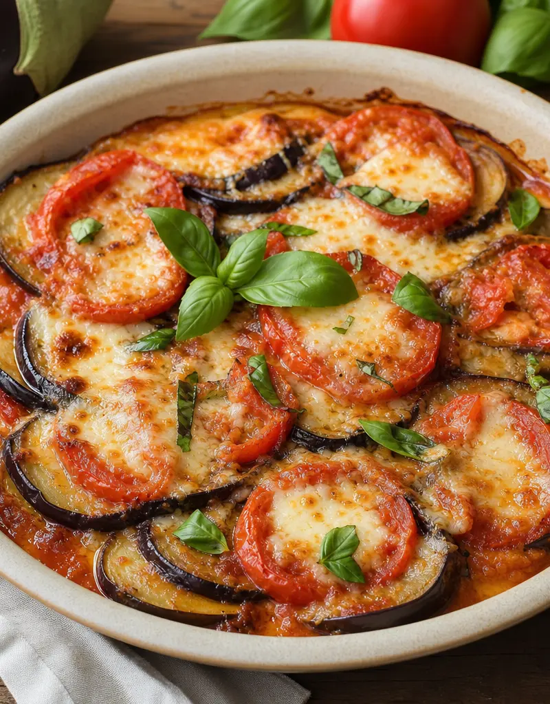 Eggplant and Tomato Casserole prepared dish