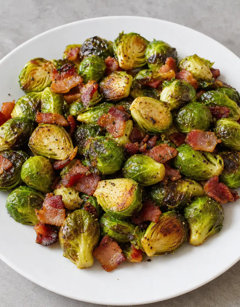 Bacon Roasted Brussels Sprouts prepared dish