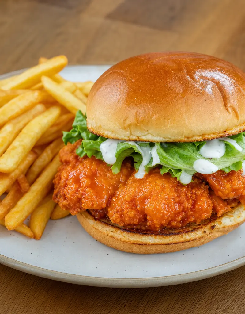 Crispy Buffalo Chicken Sandwiches prepared dish