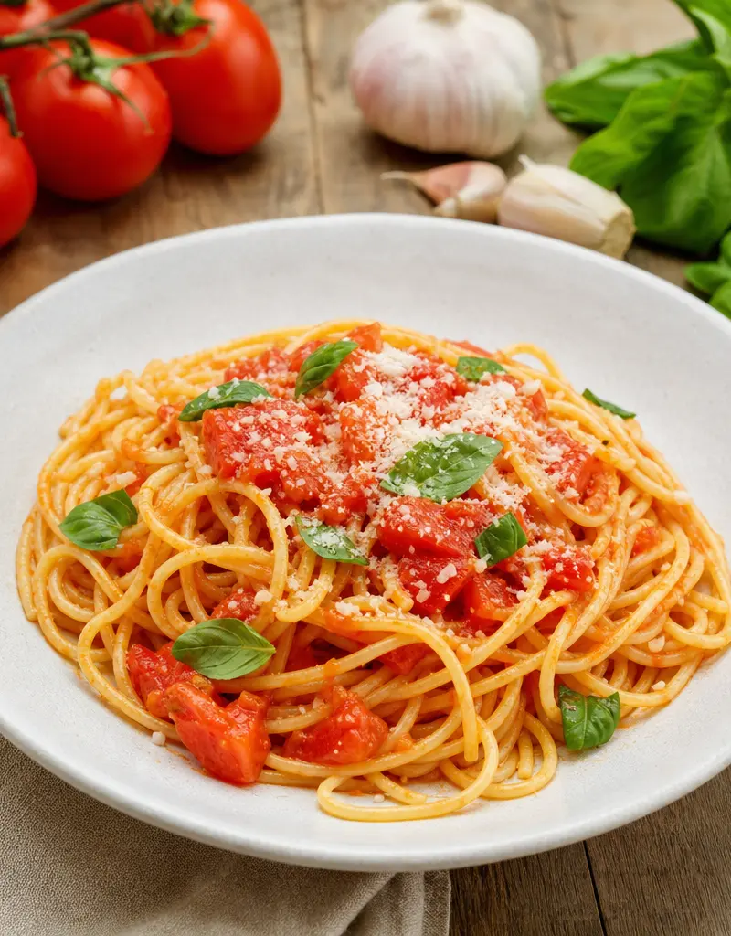 Fresh Tomato Spaghetti prepared dish