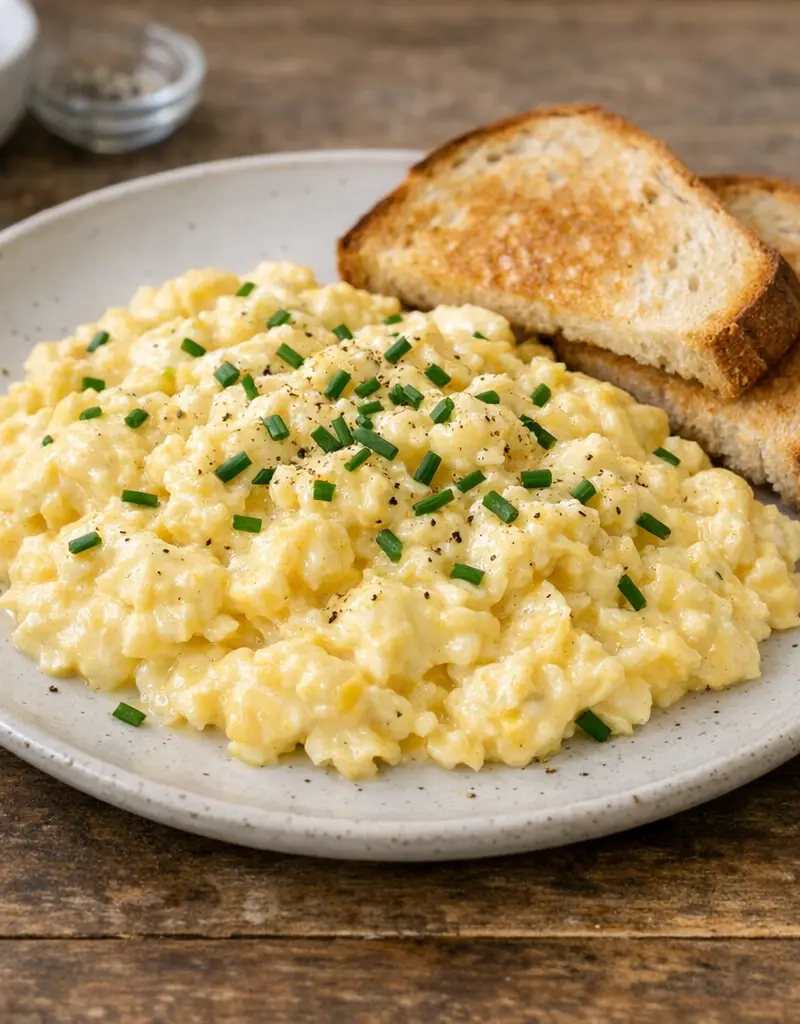 Creamy Scrambled Eggs With Chives prepared dish
