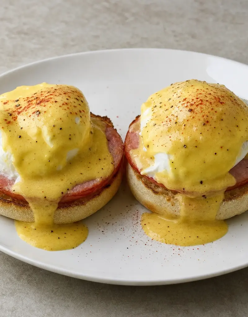 Eggs Benedict with Blender Hollandaise Sauce prepared dish