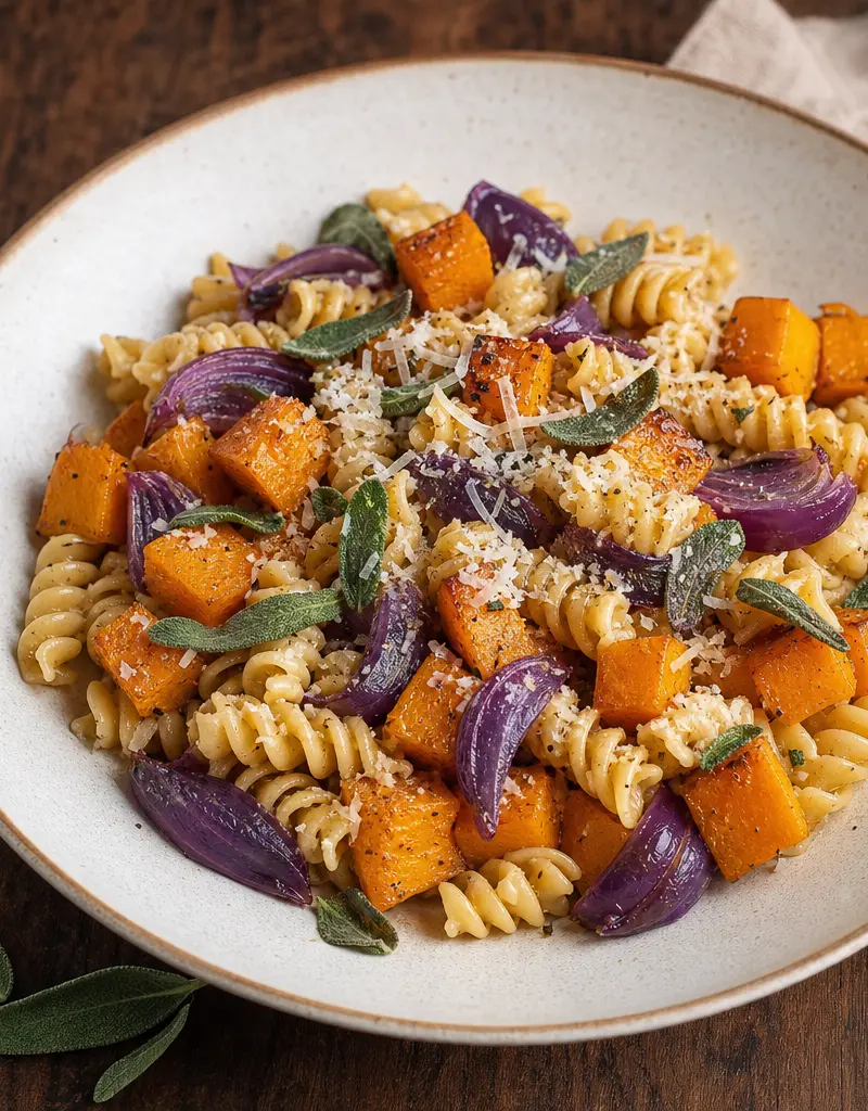 Roasted Butternut Squash and Red Onion Pasta prepared dish