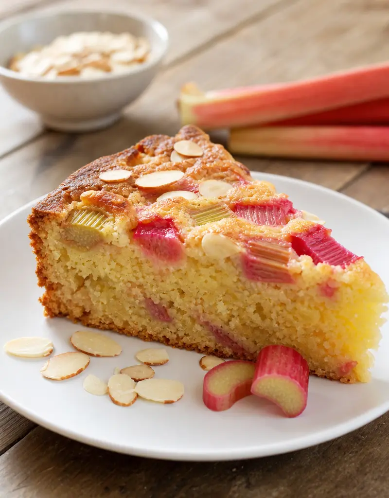 Rhubarb Almond Cake prepared dish