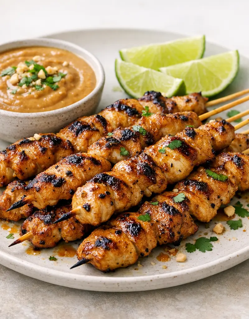 Grilled Chicken Satay Skewers prepared dish