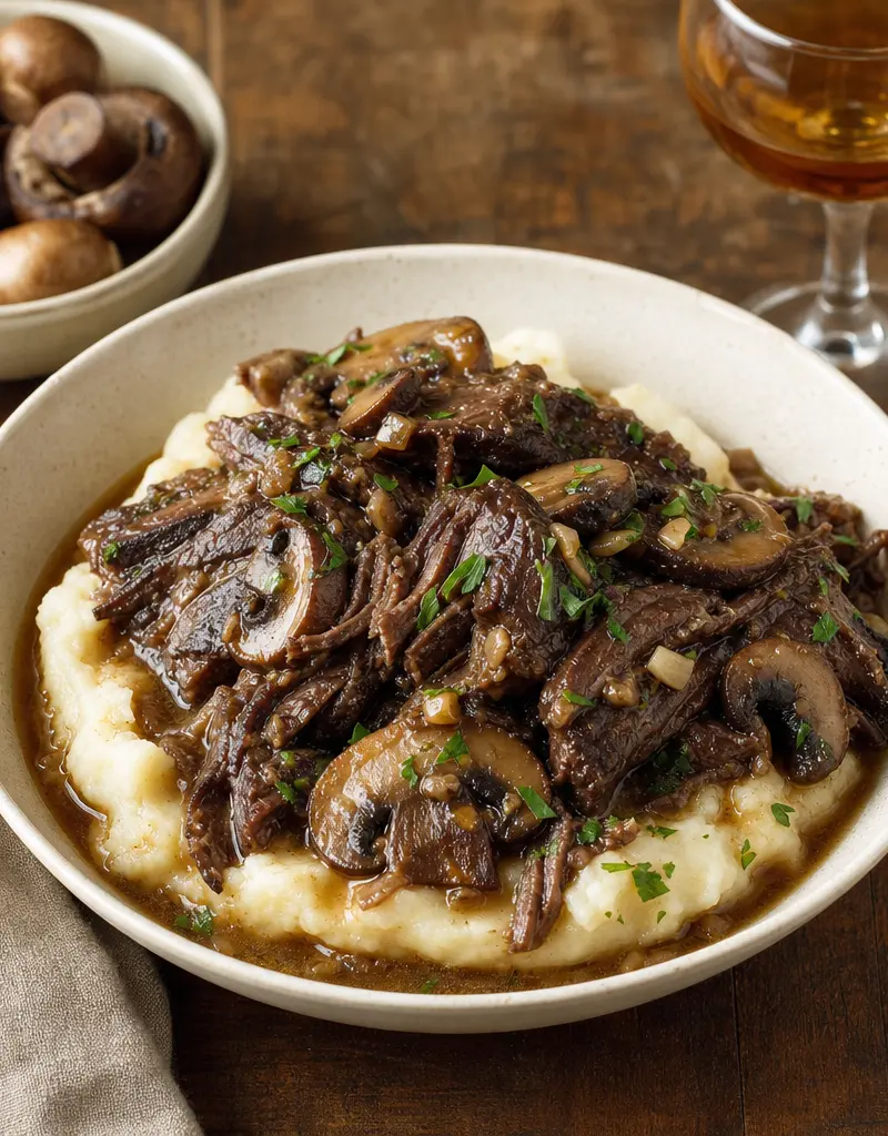 Slow Cooker Beef Marsala prepared dish