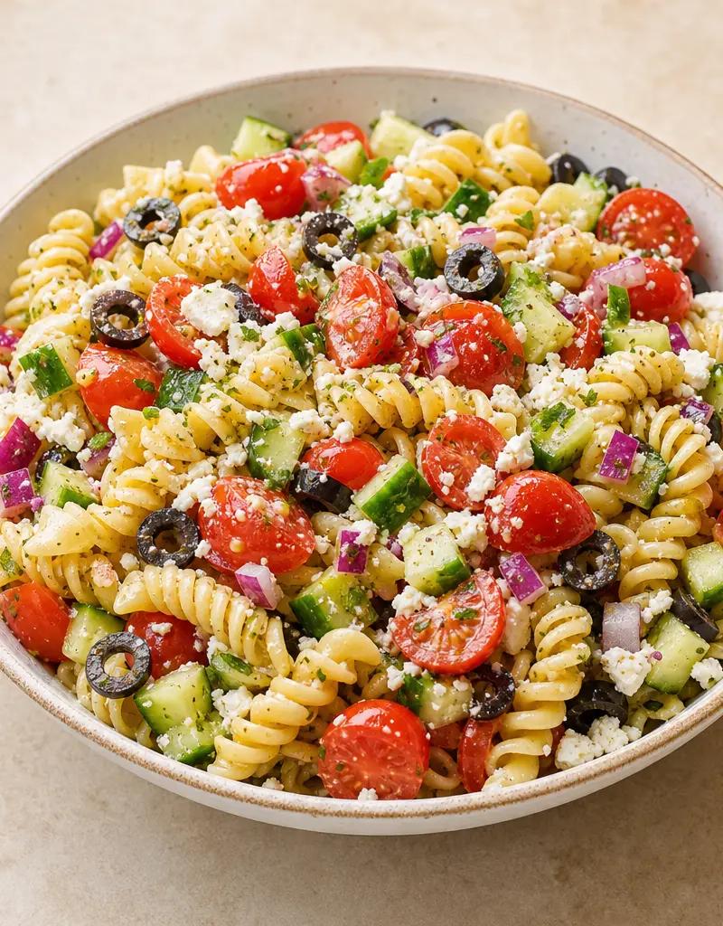 Mediterranean Pasta Salad prepared dish